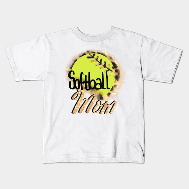 Softball Mom Cheetah Background Design Kids T-Shirt by Sheila’s Studio